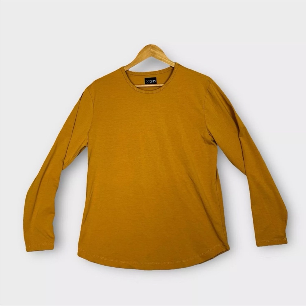 Cuts Clothing Pyca Pro Long Sleeve Crew Neck Curve Hem Shirt Mens Large Yellow